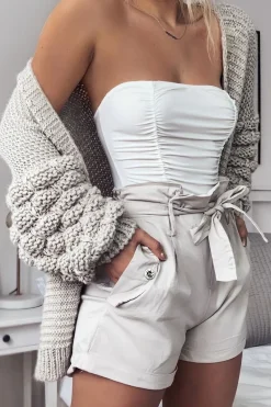 Rebellious Fashion White Strapless Ruched Side Bodysuit - Jaci