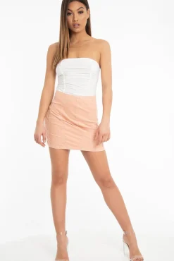 Rebellious Fashion White Strapless Ruched Side Bodysuit - Jaci