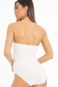 Rebellious Fashion White Strapless Ruched Side Bodysuit - Jaci