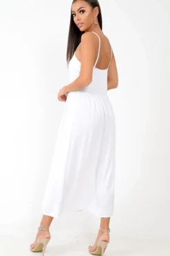 Rebellious Fashion White Strappy Button Down Midi Dress - Shaelee