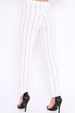 Rebellious Fashion White Striped Long Wide Leg Trousers - Danniella