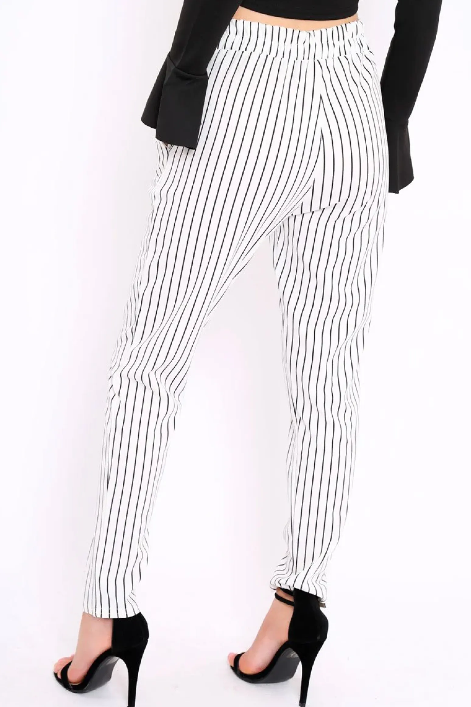 Rebellious Fashion White Striped Tie Waist Cigarette Trousers - Candice