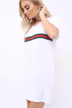 Rebellious Fashion White Stripe Front T Shirt Dress - Kamden