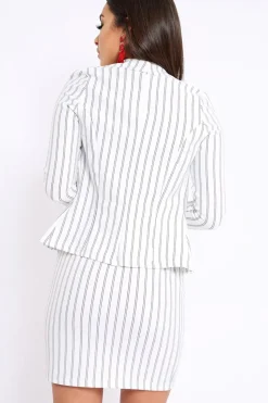 Rebellious Fashion White Stripe Slim Fit Blazer - Savaya