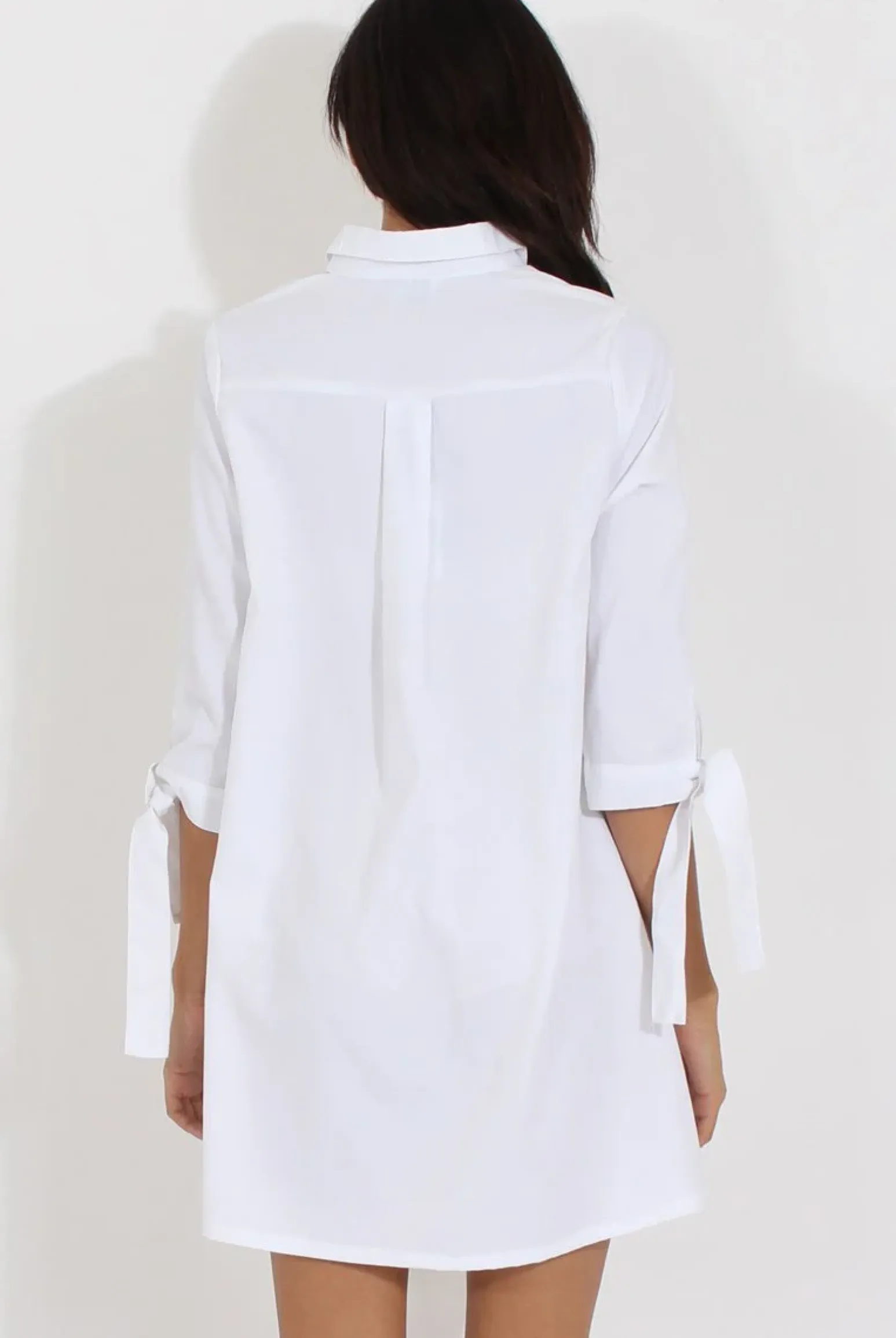 Rebellious Fashion White Suede Tie Cuff Oversized Shirt Dress - Deborah