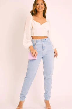 Rebellious Fashion White Swiss Dot Frill Trim Crop Top - Mena