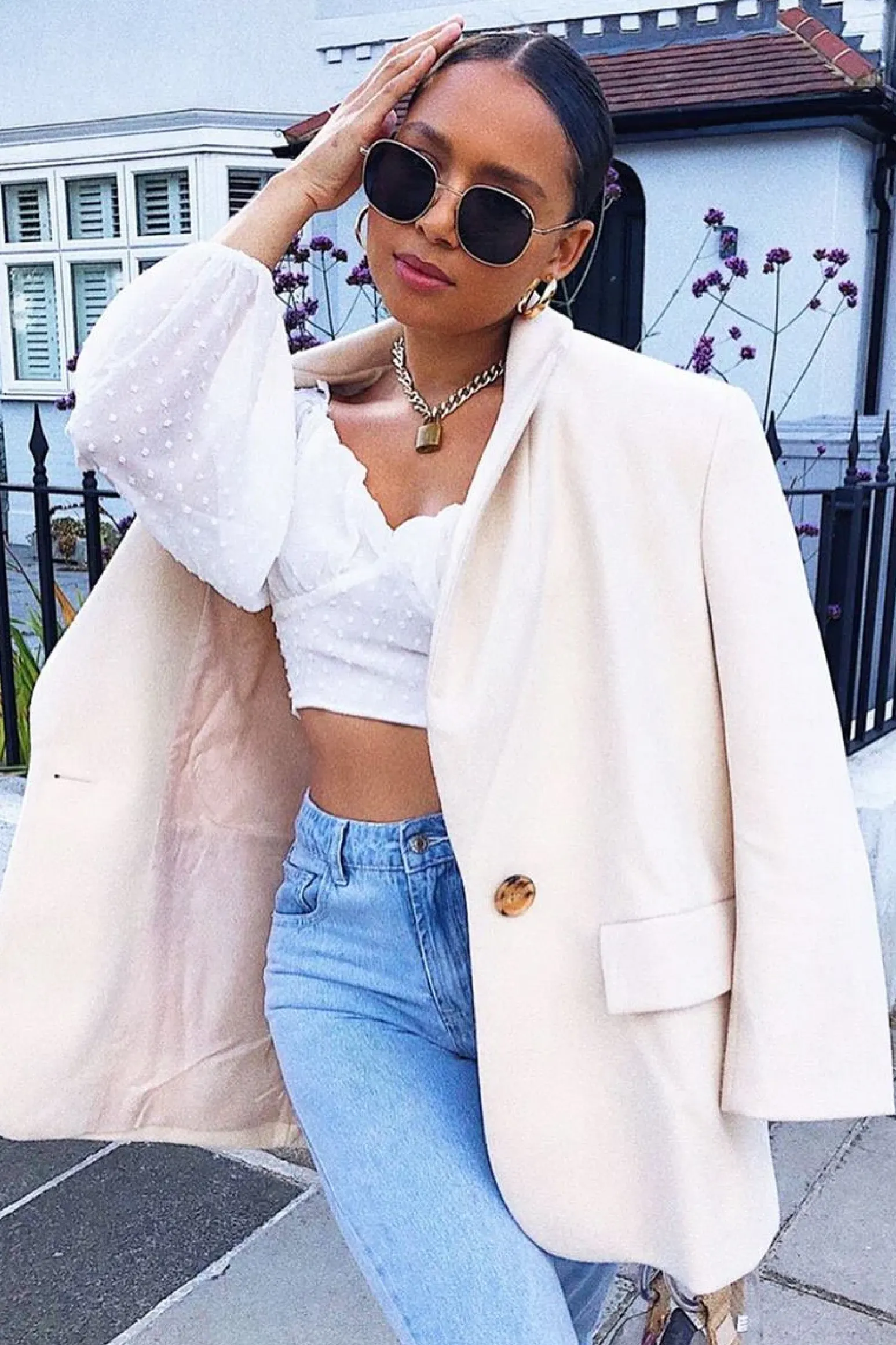 Rebellious Fashion White Swiss Dot Frill Trim Crop Top - Mena
