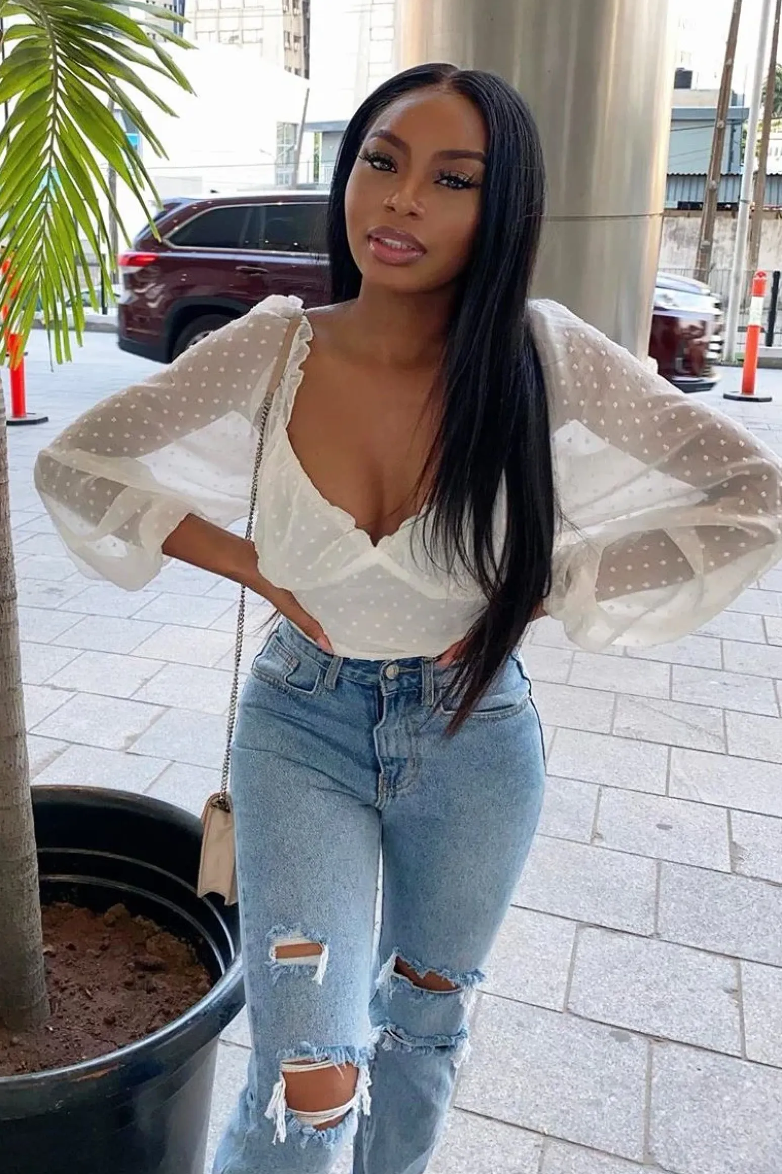 Rebellious Fashion White Swiss Dot Frill Trim Crop Top - Mena