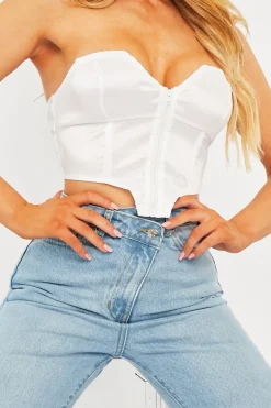Rebellious Fashion White Taffeta Sheen Finish Corset Top - Arami