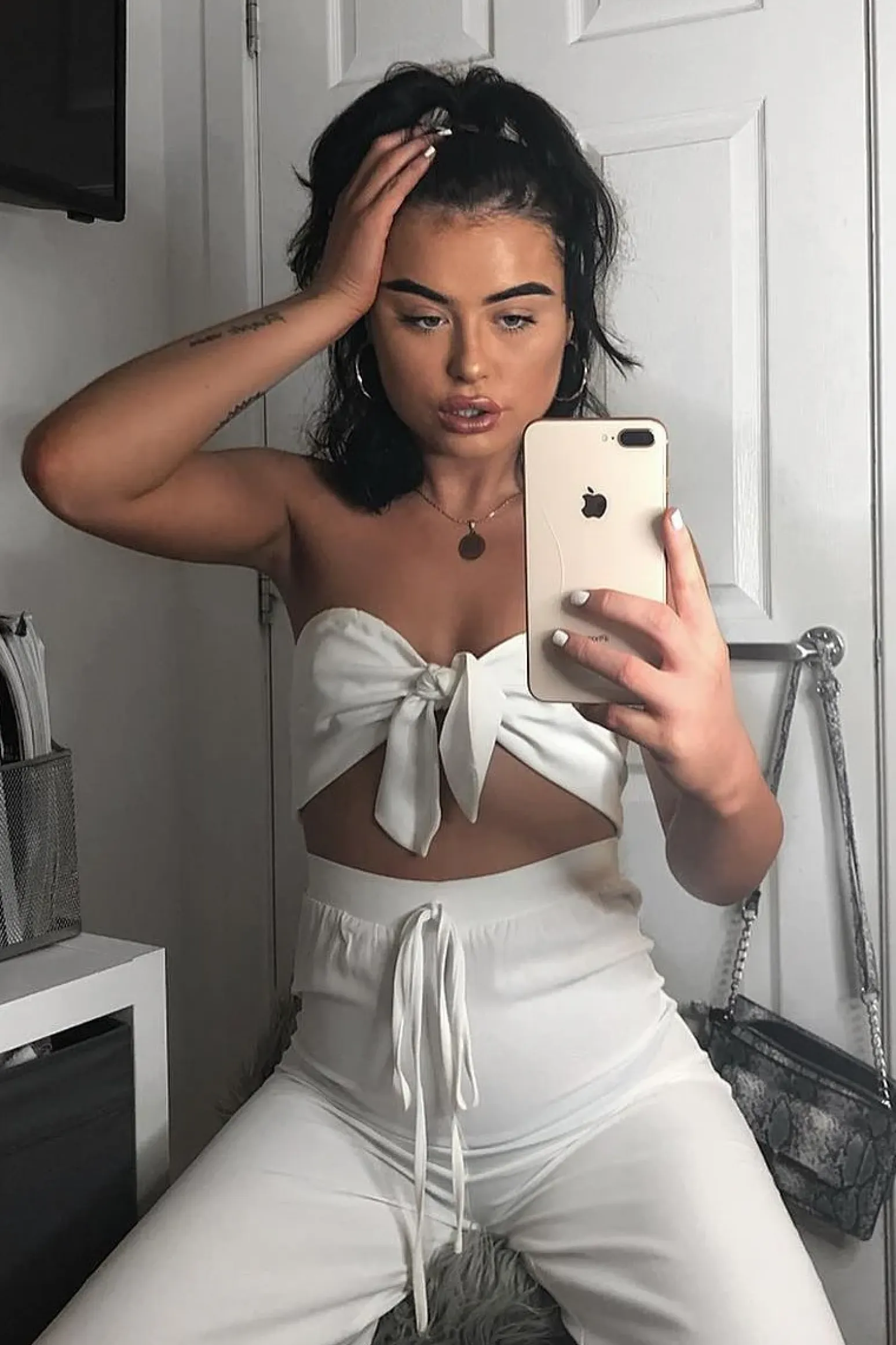 Rebellious Fashion White Tie Front Bandeau Wide Leg Trouser Co-Ord - Roselia