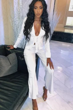 Rebellious Fashion White Tie Front Blazer Wide Leg Trouser Co-Ord - Saphira