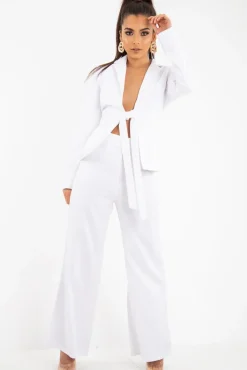 Rebellious Fashion White Tie Front Blazer Wide Leg Trouser Co-Ord - Saphira