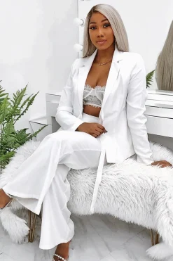 Rebellious Fashion White Tie Front Blazer Wide Leg Trouser Co-Ord - Saphira