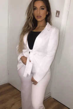 Rebellious Fashion White Tie Front Blazer Wide Leg Trouser Co-Ord - Saphira
