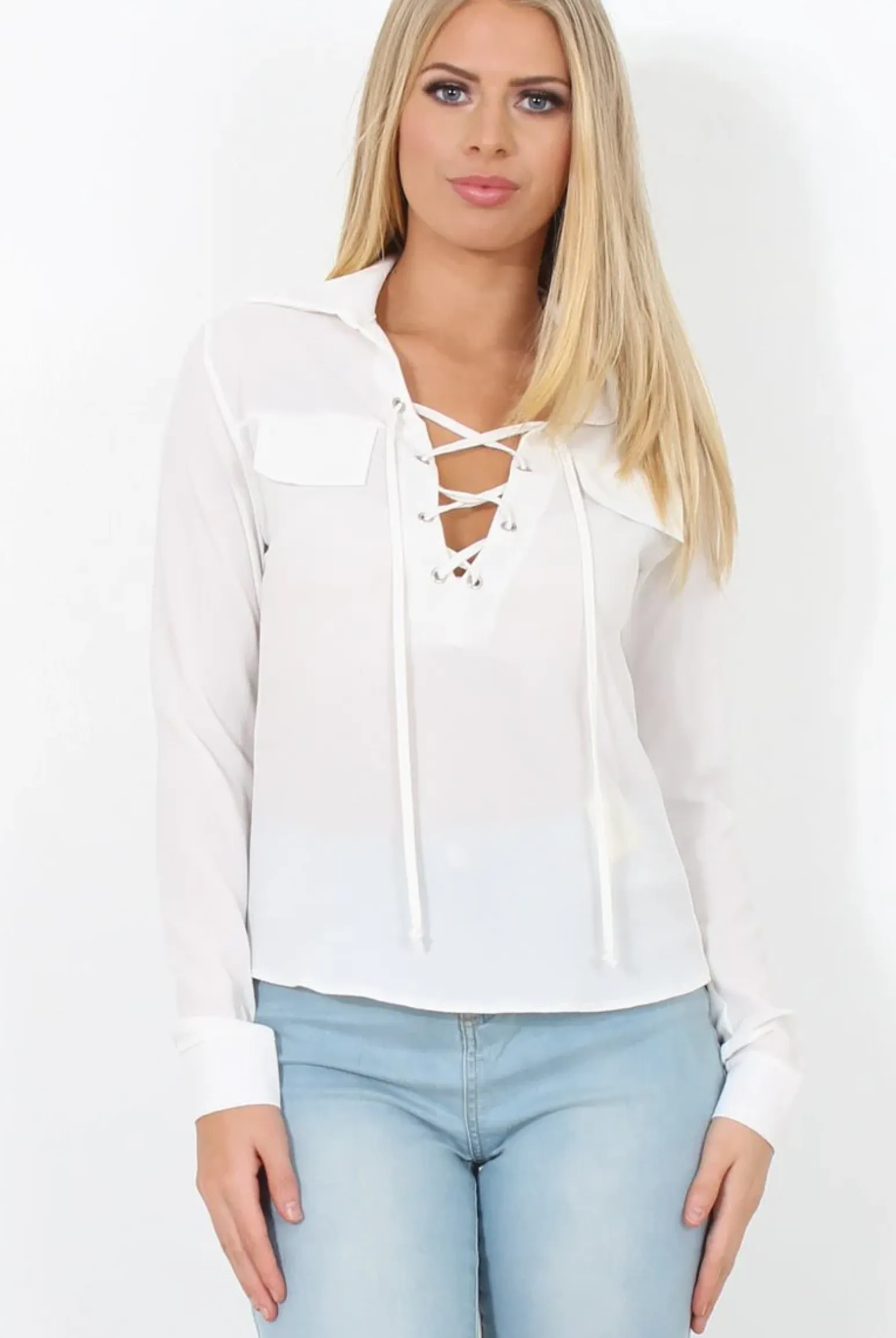 Rebellious Fashion White Tie Front Blouse - Becky