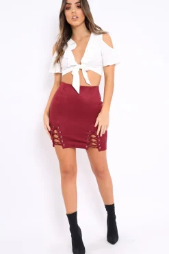 Rebellious Fashion White Tie Front Cold Shoulder Crop Top - Ellinor