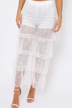Rebellious Fashion White Tiered Frill Lace Pants - Frida