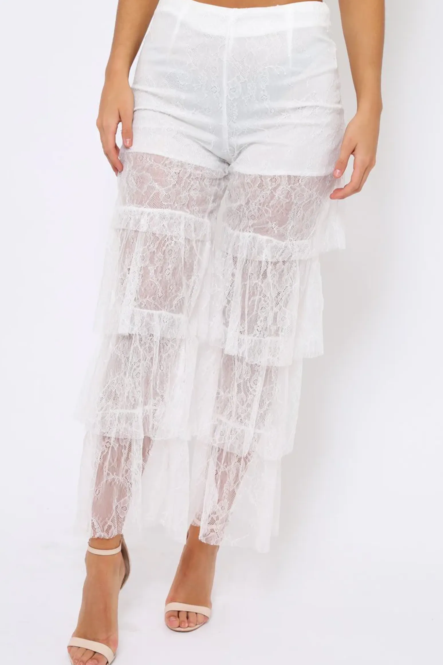 Rebellious Fashion White Tiered Frill Lace Pants - Frida