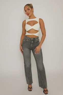 Rebellious Fashion White Twist Front Cut Out Top - Sonia