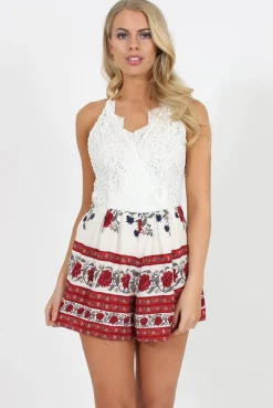 Rebellious Fashion White V Front Crochet Playsuit - Reese