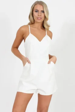 Rebellious Fashion White V Front Playsuit - Tazmin