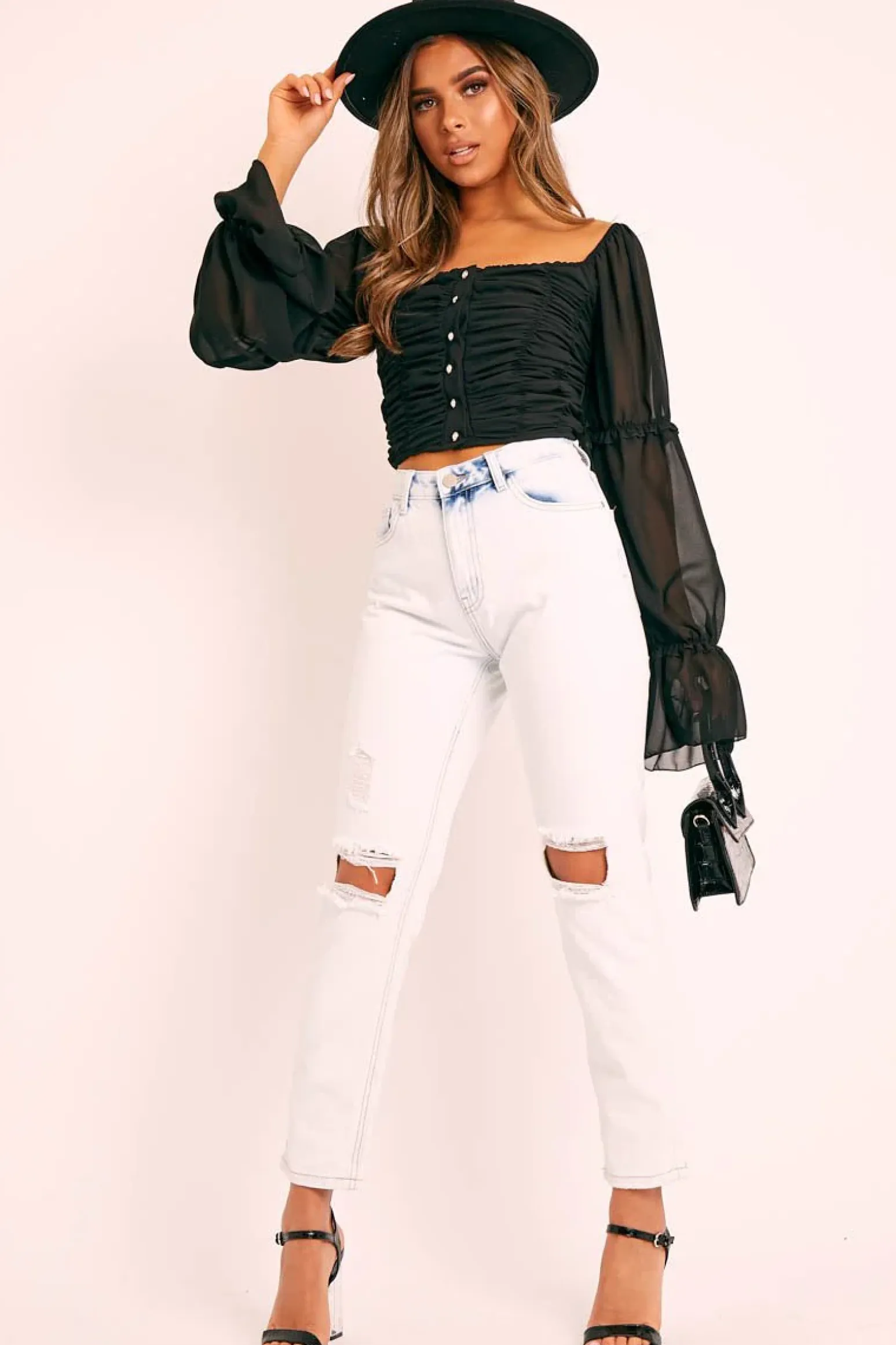 Rebellious Fashion White Washed Denim Ripped Knee Boyfriend Jeans - Patsie