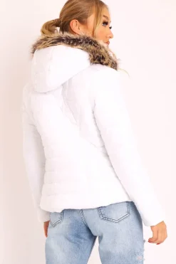 Rebellious Fashion White Wet Look Puffer Coat - Soph