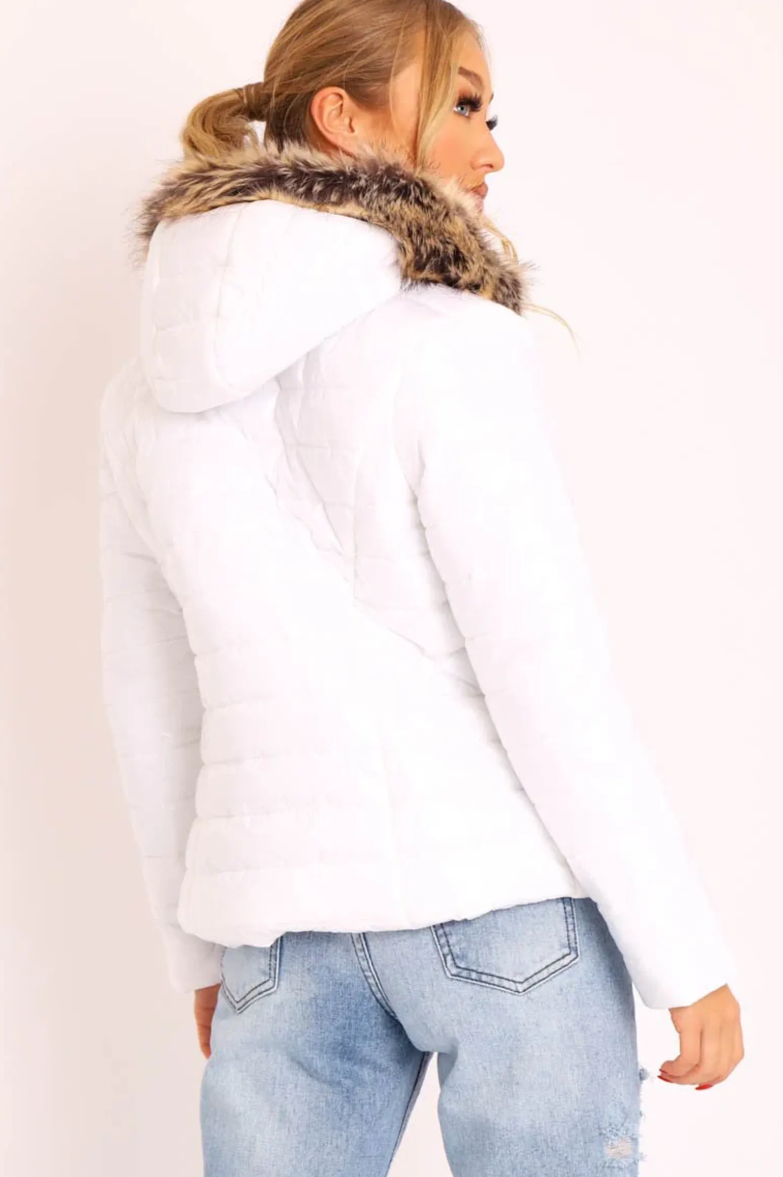 Rebellious Fashion White Wet Look Puffer Coat - Soph