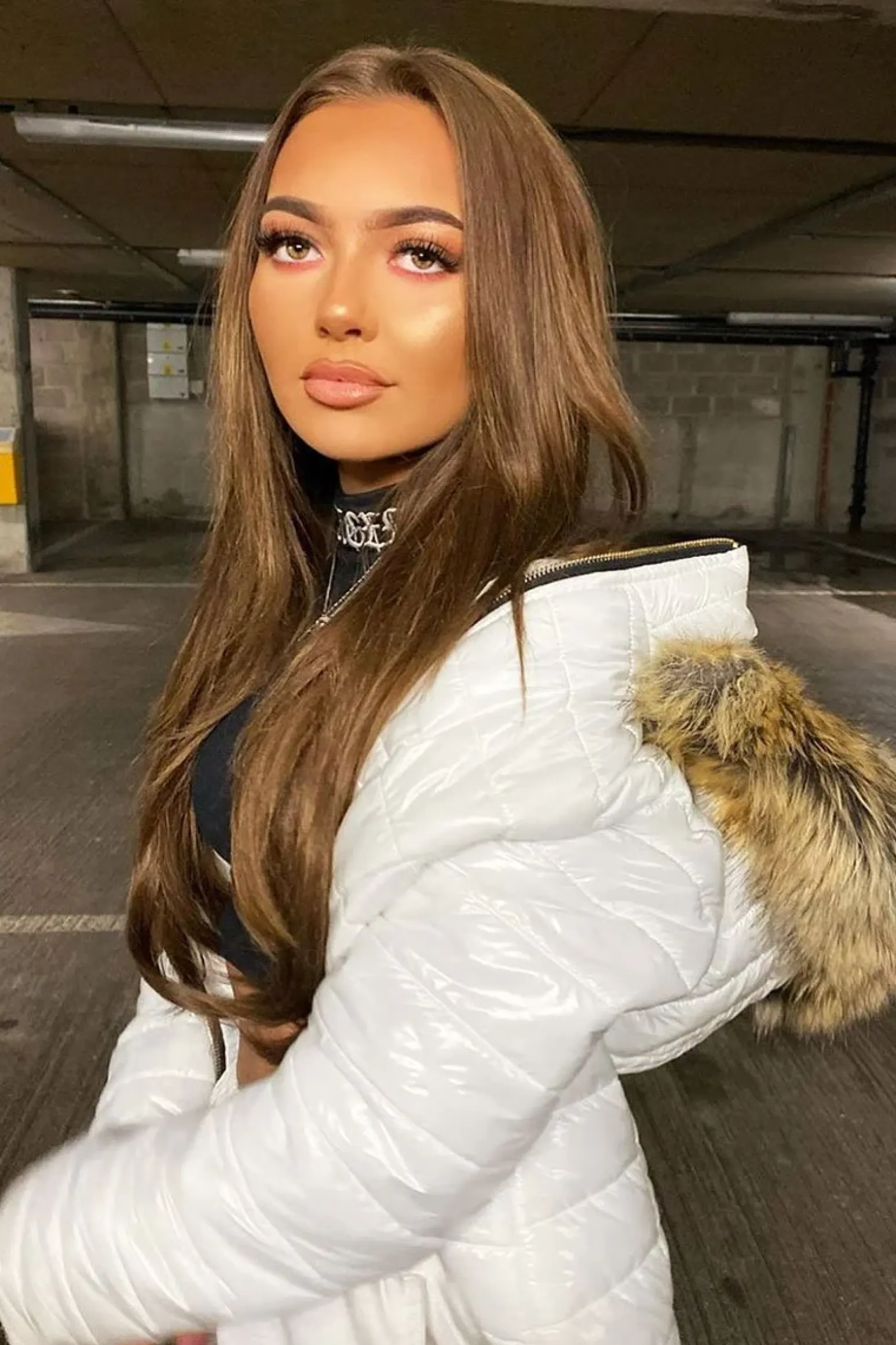 Rebellious Fashion White Wet Look Puffer Coat - Soph