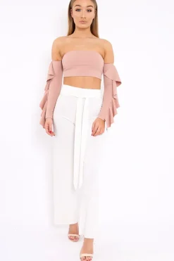 Rebellious Fashion White Wide Legged Pleated Trousers - Chantel