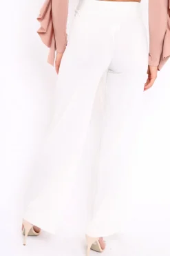 Rebellious Fashion White Wide Legged Pleated Trousers - Chantel