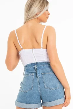 Rebellious Fashion White Woven Plunge Ring Detail Crop Top - Lettie