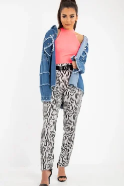 Rebellious Fashion White Zebra Print Wide Leg Trousers - Gisella