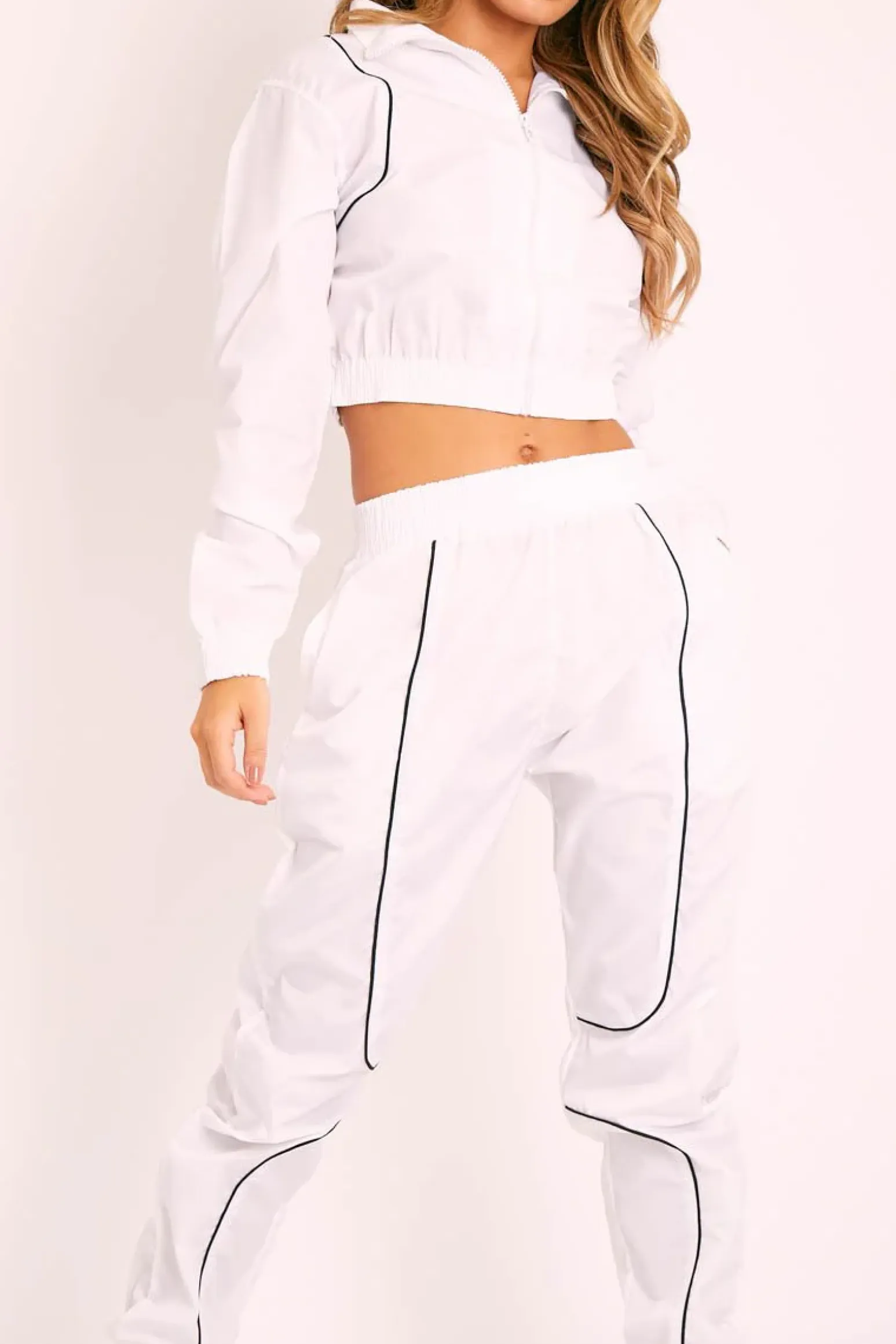 Rebellious Fashion White Zip Front Hoodie Cuff Jogger Co-Ord - Kason