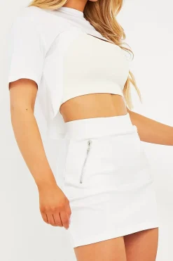 Rebellious Fashion White Zip Front Sweatshirt Mini Skirt - Savana