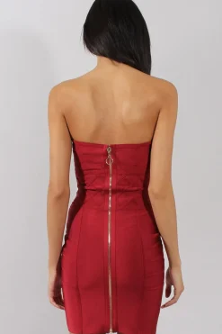 Rebellious Fashion Wine Bandage Bandeau Mini Dress - Cherise