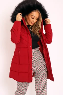 Rebellious Fashion Wine Adjustable Back Long Puffer Coat - Maezie