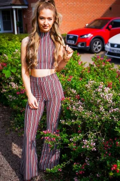 Rebellious Fashion Wine And Black Striped Crop And Trousers Co-Ord - Chrisley