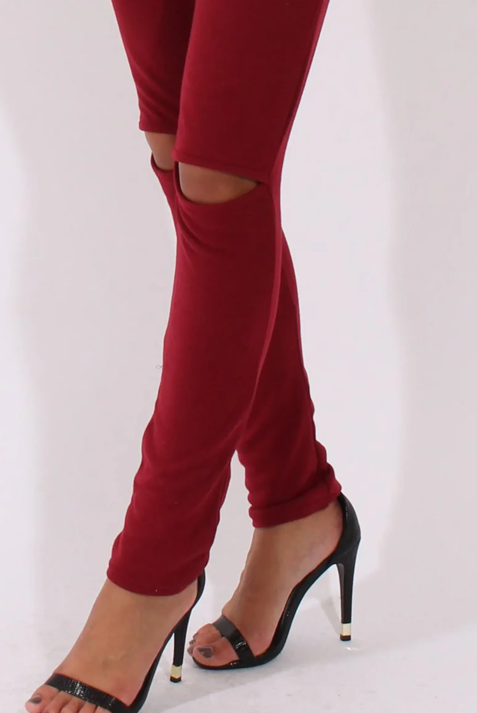Rebellious Fashion Wine Bardot Split Knee Jumpsuit - Coran