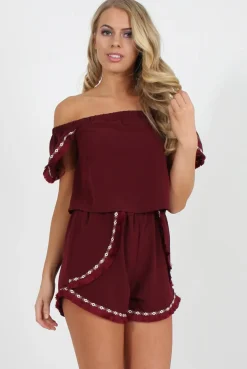 Rebellious Fashion Wine Bardot Two Piece - Jessica