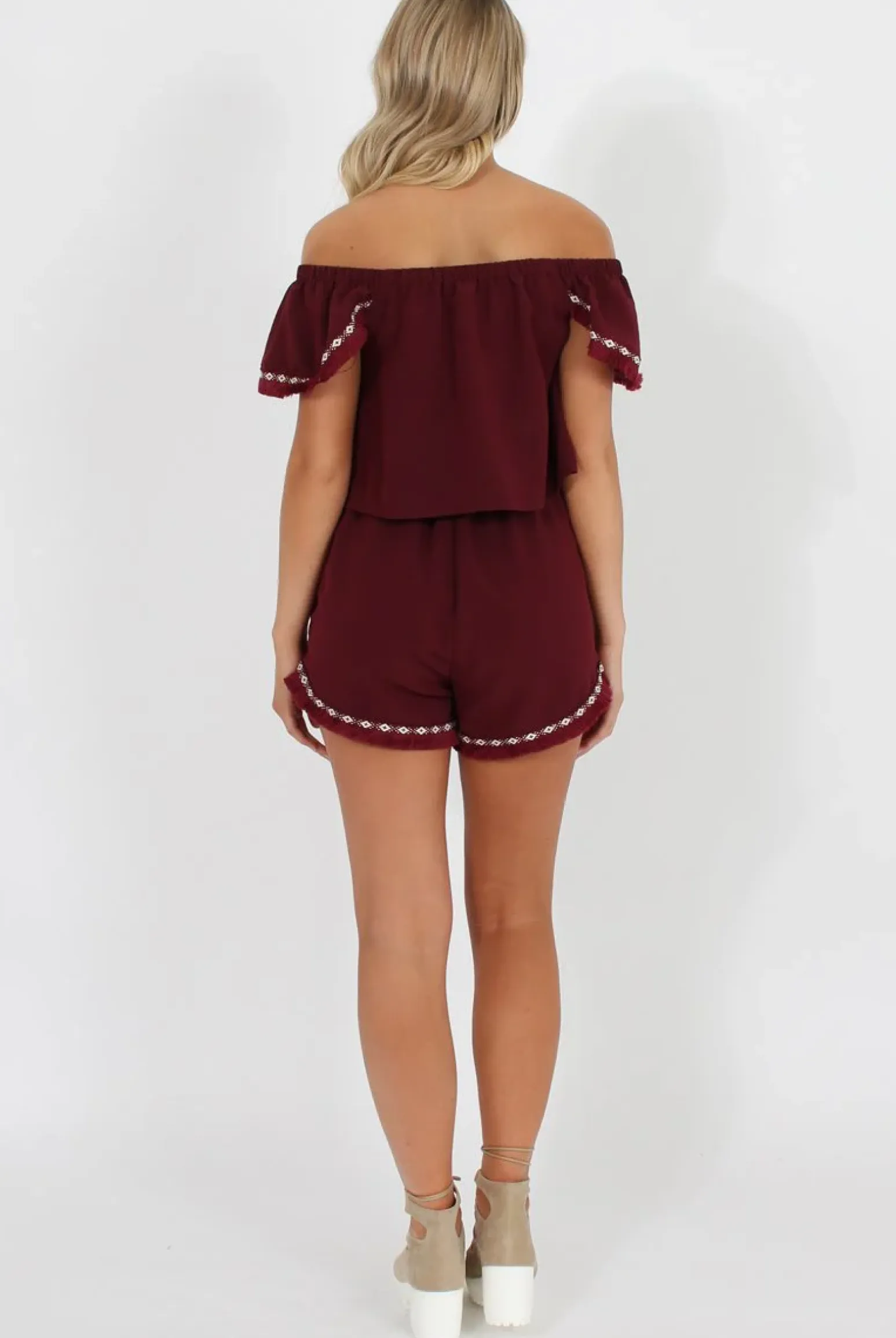 Rebellious Fashion Wine Bardot Two Piece - Jessica
