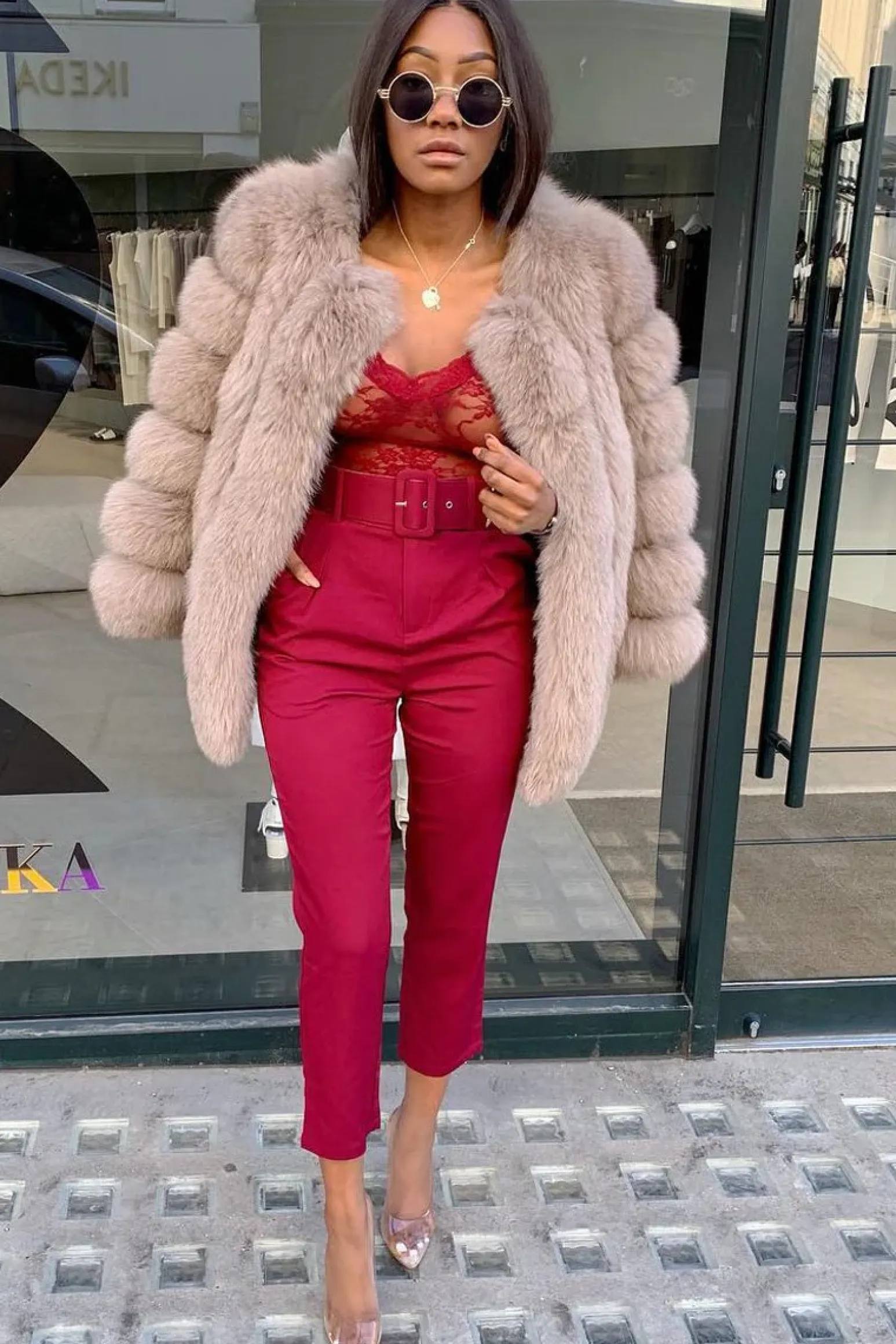 Rebellious Fashion Wine Belted Tapered Peg Trousers - Jessika
