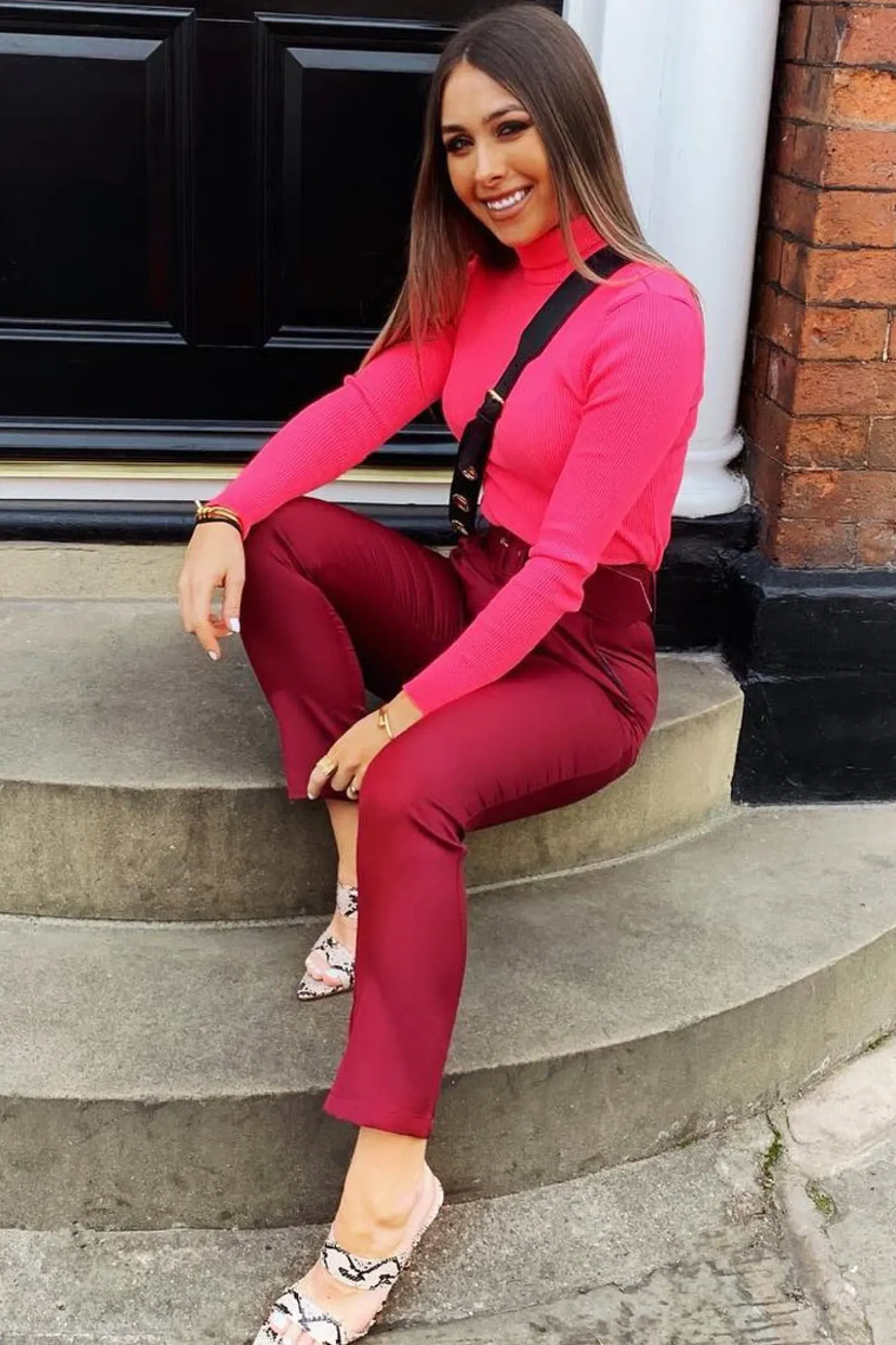 Rebellious Fashion Wine Belted Tapered Peg Trousers - Jessika