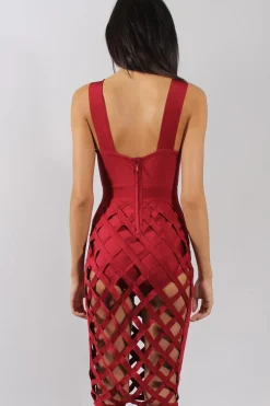 Rebellious Fashion Wine Cage Bandage Dress - Amra