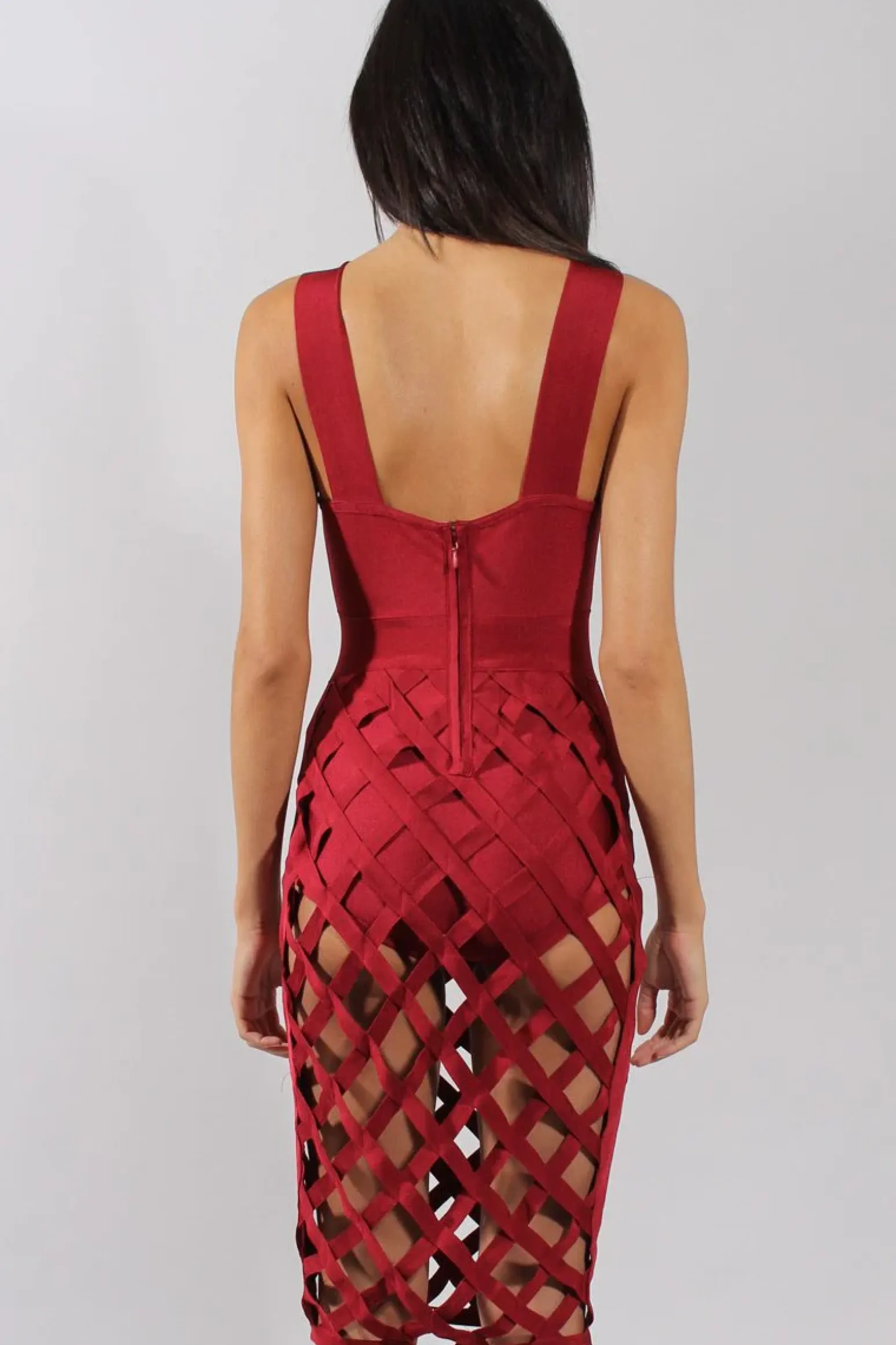 Rebellious Fashion Wine Cage Bandage Dress - Amra