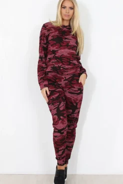 Rebellious Fashion Wine Camouflage Loungewear -Lolo