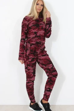 Rebellious Fashion Wine Camouflage Loungewear -Lolo