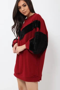 Rebellious Fashion Wine Chevron Fur Jumper Dress - Esme