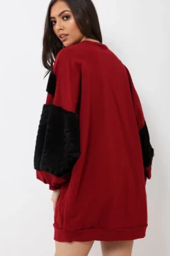 Rebellious Fashion Wine Chevron Fur Jumper Dress - Esme
