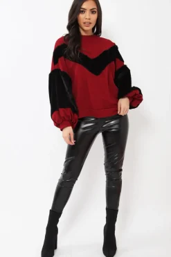 Rebellious Fashion Wine Chevron Fur Jumper - Lara